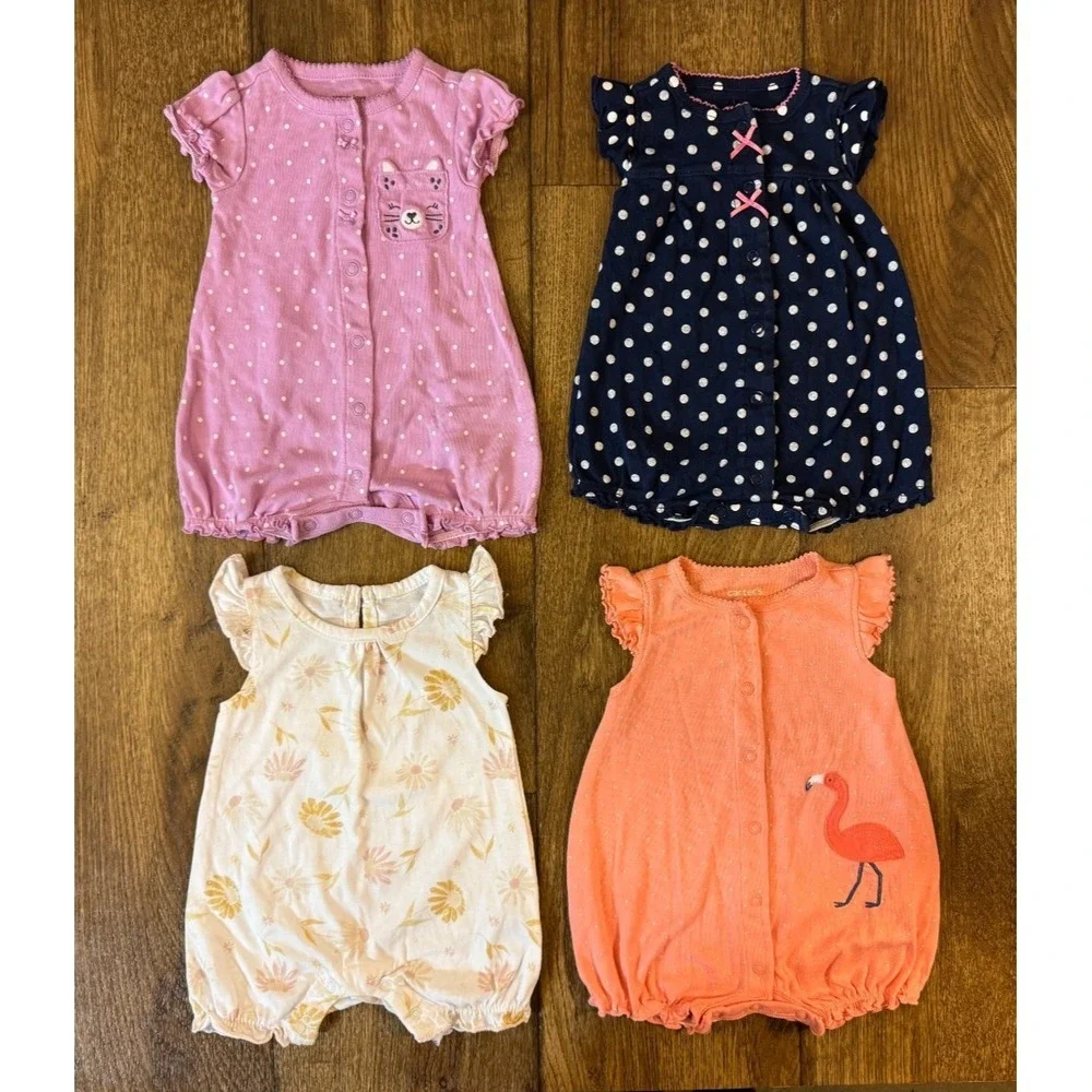 Carters Baby Girl Clothes Lot 0/3 Months Bundle Summer Rompers Outfits Polka Dot